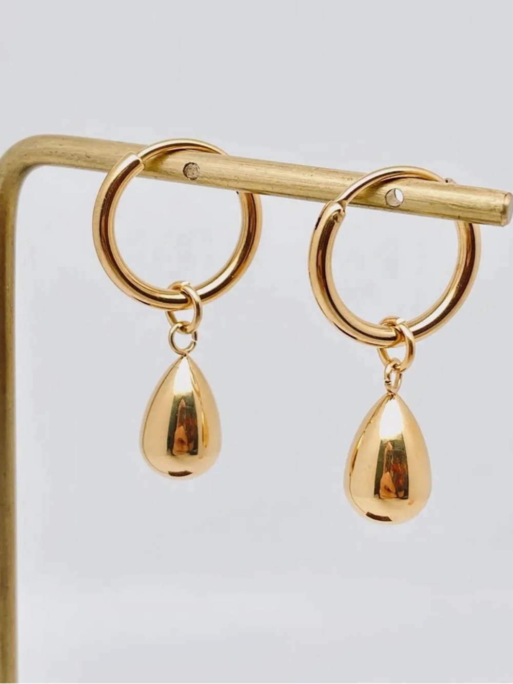 Gold Teardrop Huggie Earrings | Minimal Dainty Drop Hoops | 18K Gold Plated